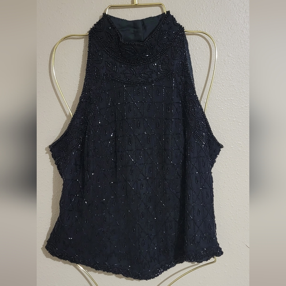 Black Sequin Sleeveless Tank Top
